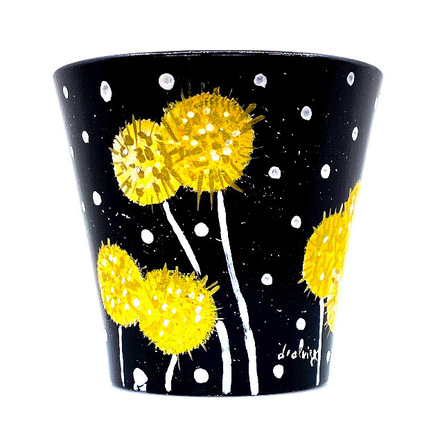 "New 2021, Denti di leone, oro e nero" hand painted ceramic planter