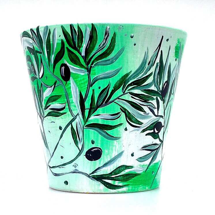 "Olive nere" hand painted ceramic planter