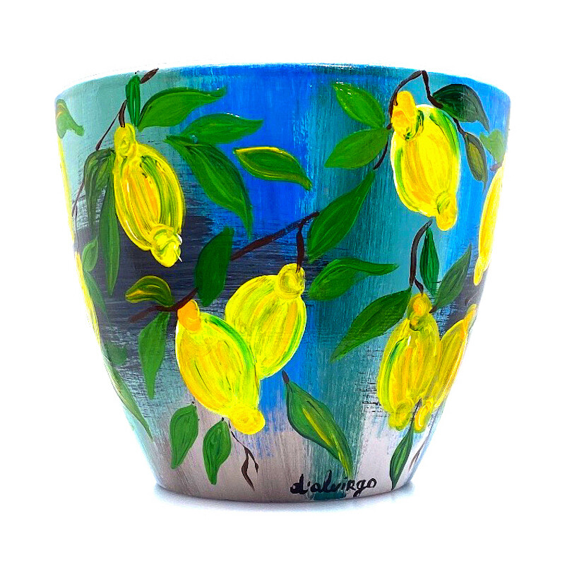 XXL 2021 "Limoni di Sicilia" hand painted ceramic flower / tree pot