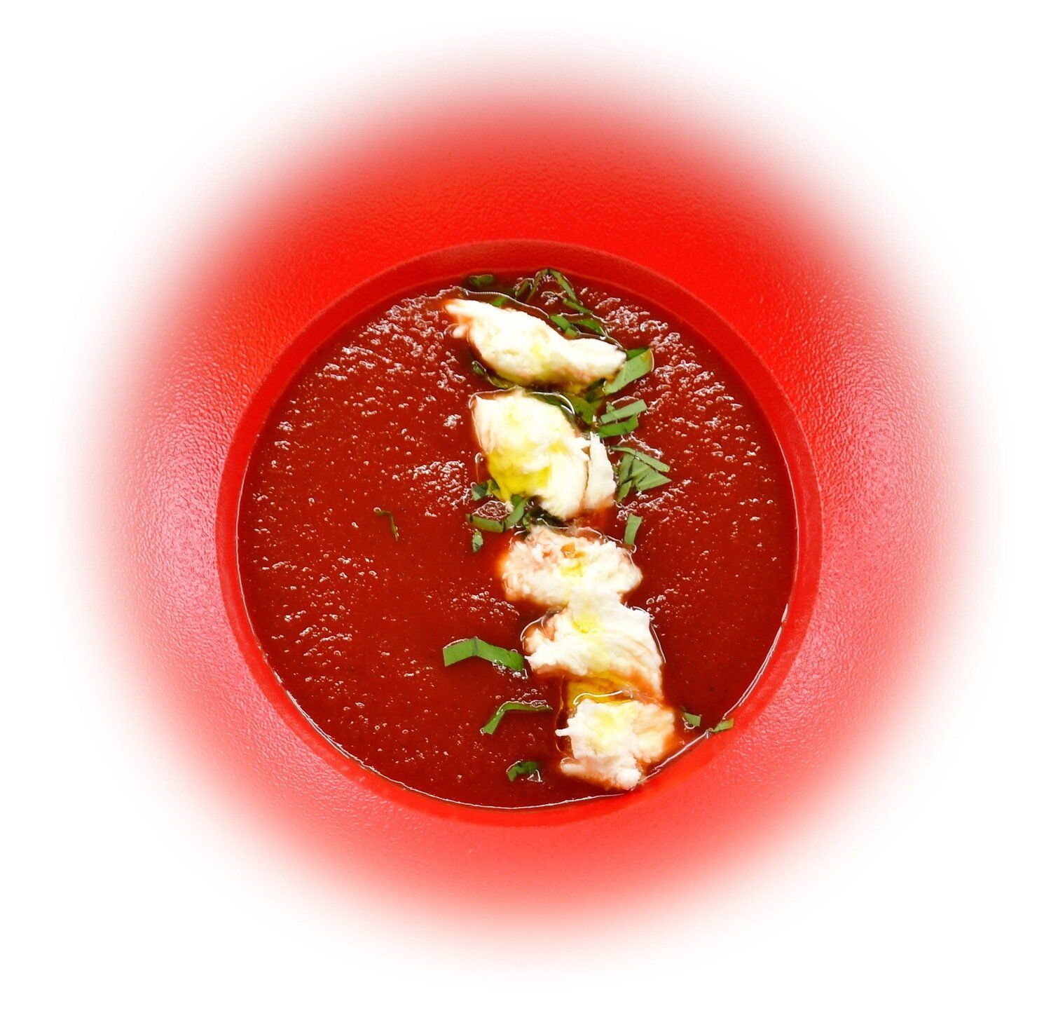 Tomato cream soup with fresh Mozzarella
