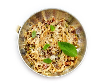 Pasta with beaf meat ragu in Sicilian style