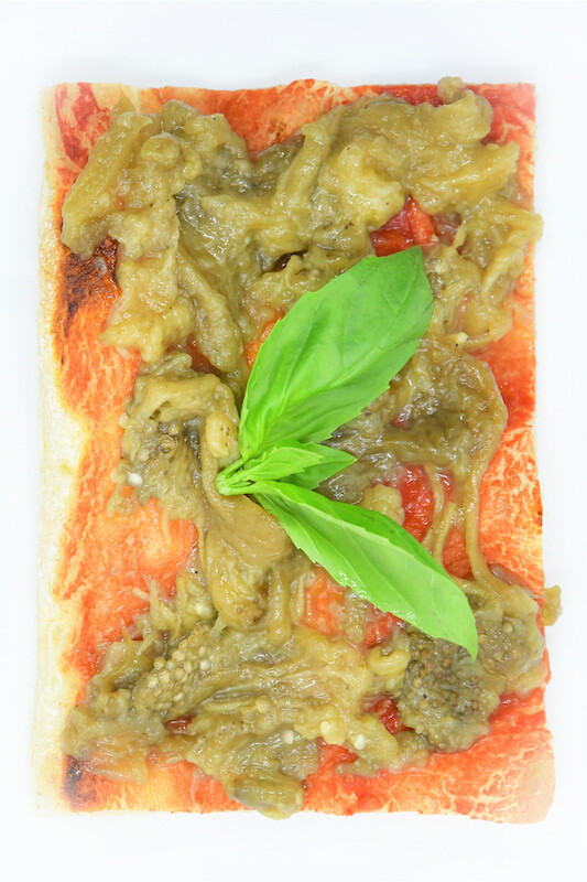 With grilled and marinated in oil eggplants