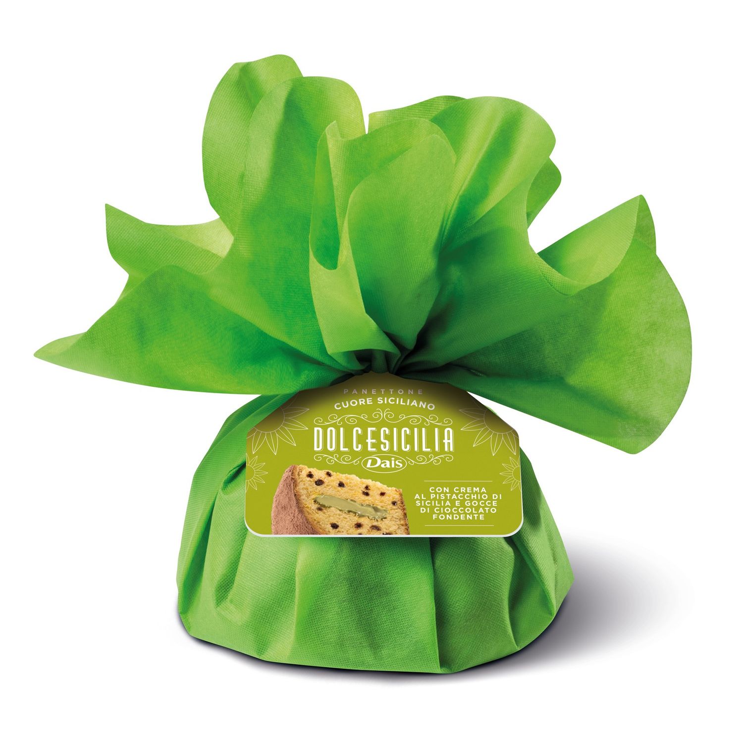 Panettone with Sicilian pistachio cream and chocolate chips 750 gr. - Hand made