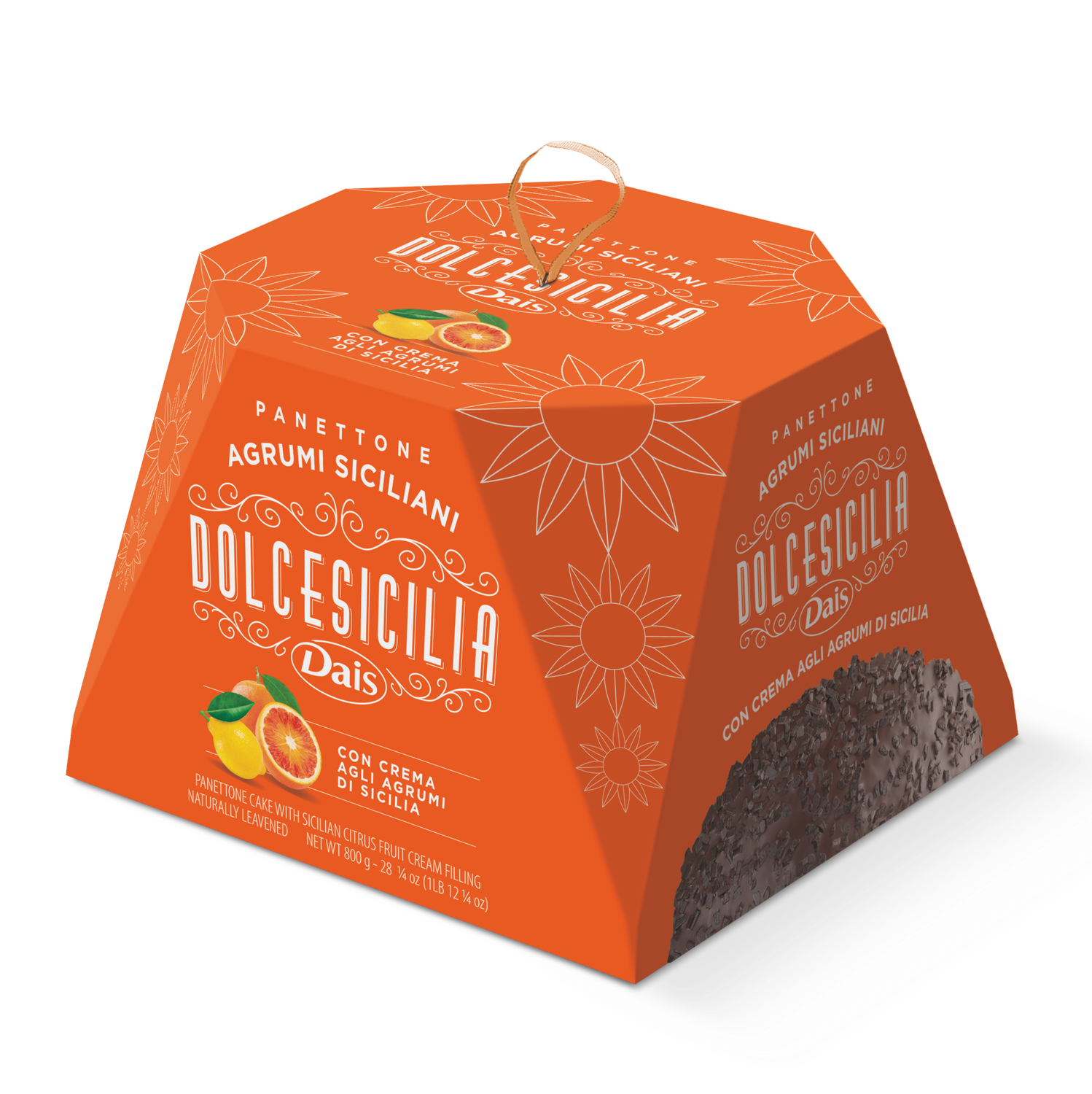 Panettone with Sicilian citrus fruit cream, decorated with dark chocolate 800 gr.