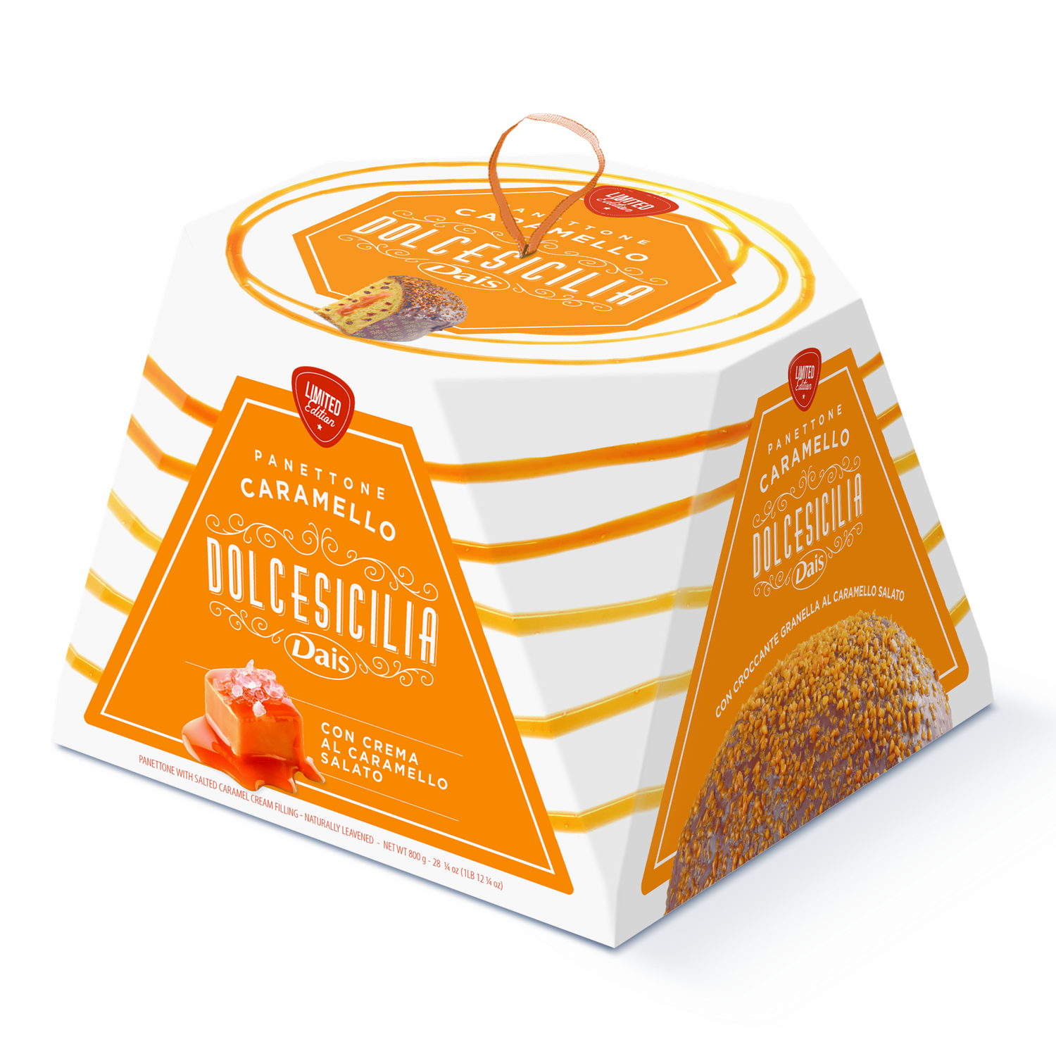 Panettone filled with salted caramel and coated with caramel 800 gr.