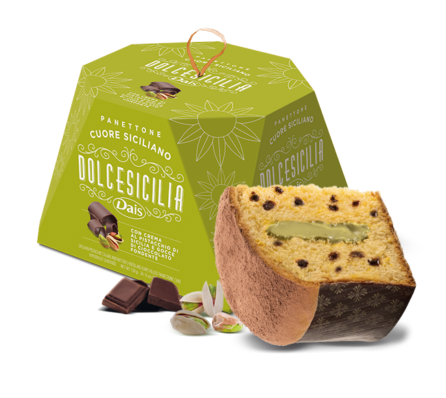 Panettone with Sicilian pistachio cream and chocolate chips 800 gr.