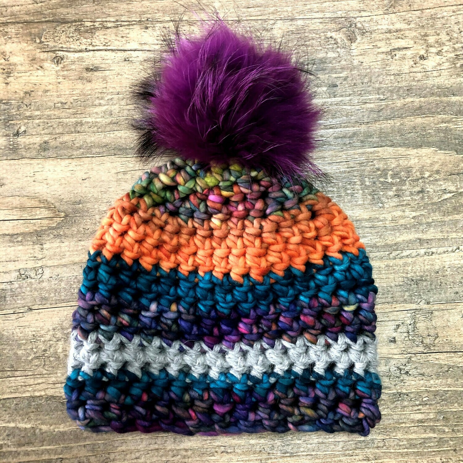 Bulky Crochet Hat with Fur Pom Pom Sample