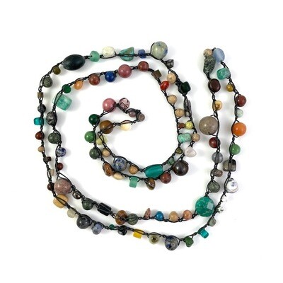 Beaded Necklace - Multicolor stone in blues and earthtones on charcoal grey