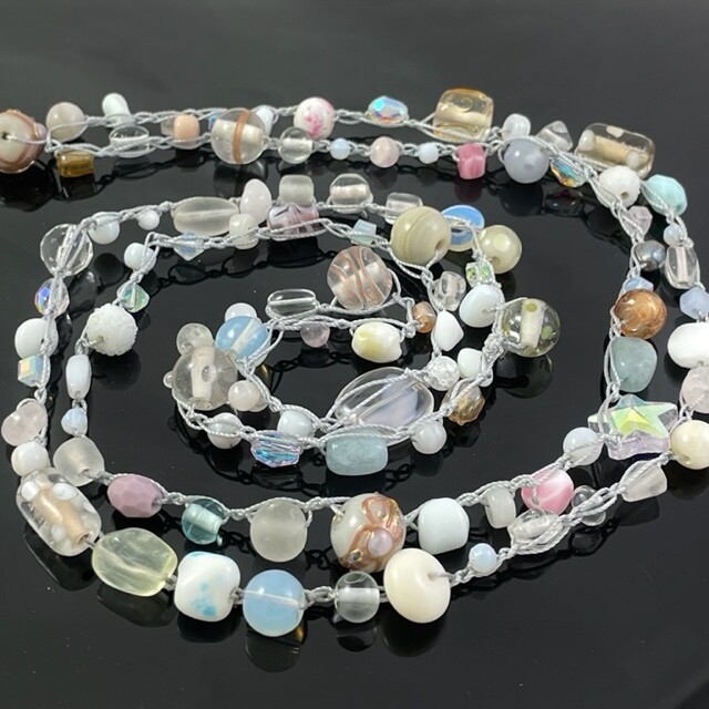 Beaded Necklace - White, clear, and pastel on silver