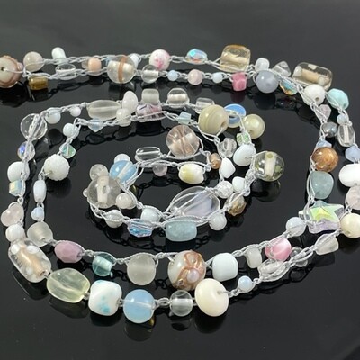 Beaded Necklace - White, clear, and pastel on silver