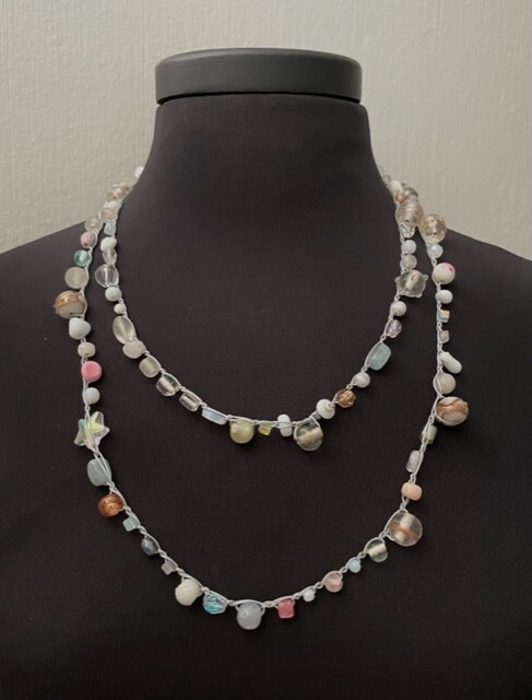 Beaded Necklace - White, clear, and pastel on silver