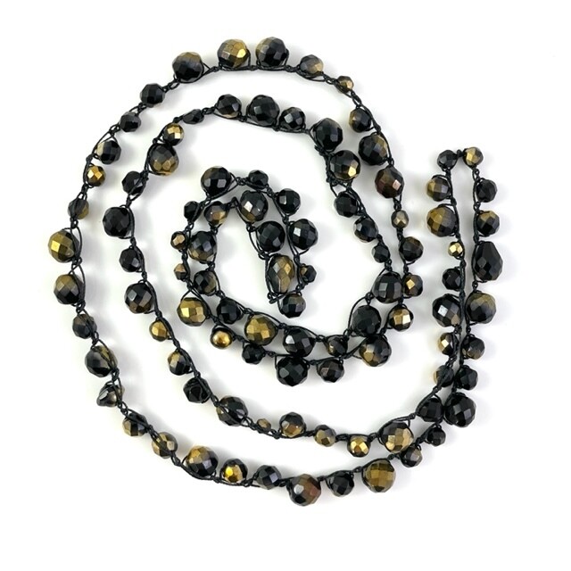 Beaded Necklace - Black and Gold on Black