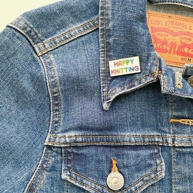 Happy Knitting enamel pin