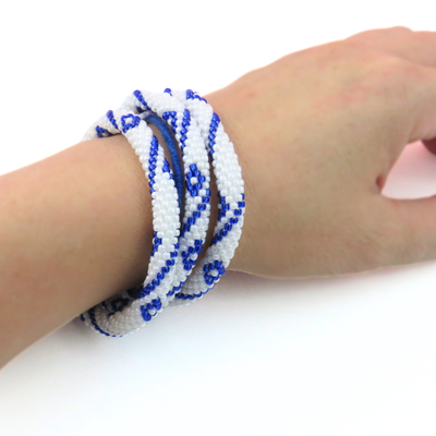 Beaded Bracelets in Blue and White