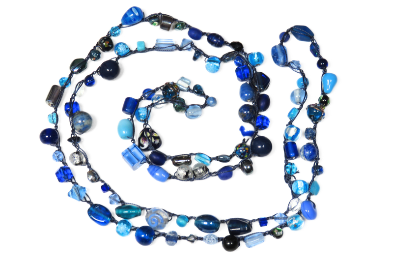 Beaded Necklace - Blue Beads on Navy Thread