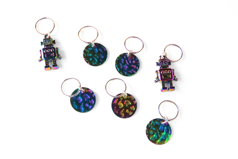 Rainbow Robots Stitch Markers