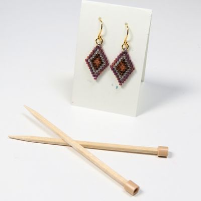 Granny Square Earrings in Coppers and Pink