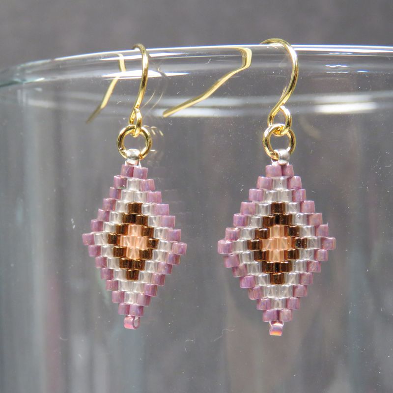 Granny Square Earrings in Coppers and Pink