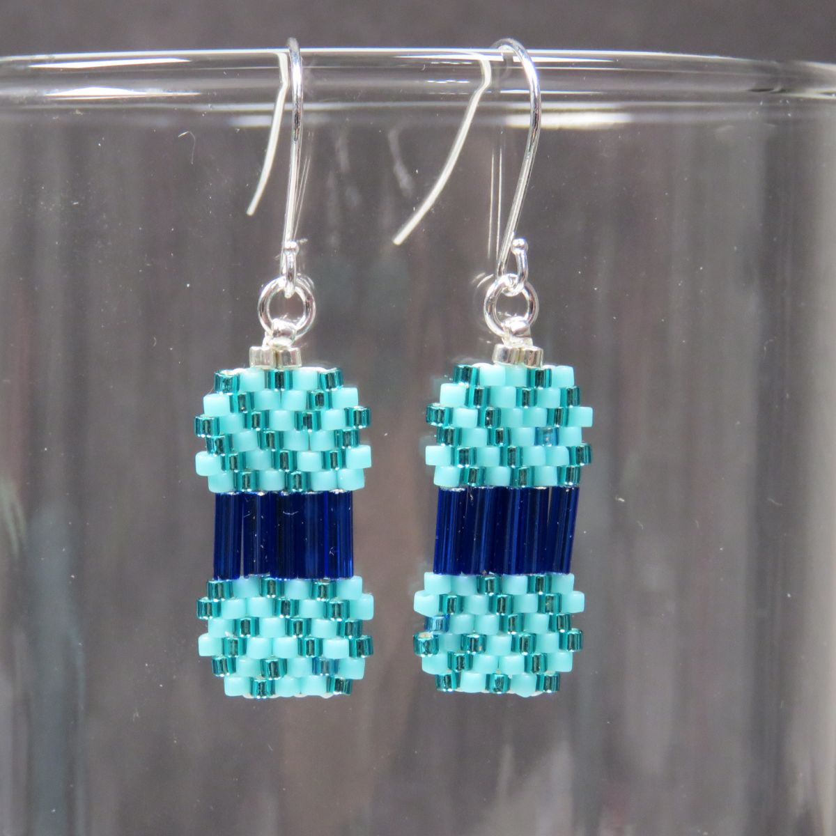 Yarn Ball Earrings in Aqua and Blue
