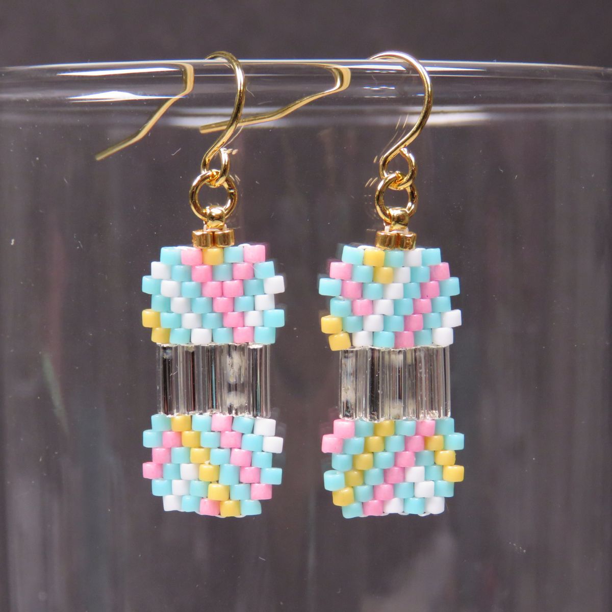 Yarn Ball Earrings in Aqua, Bubblegum, Banana, and White