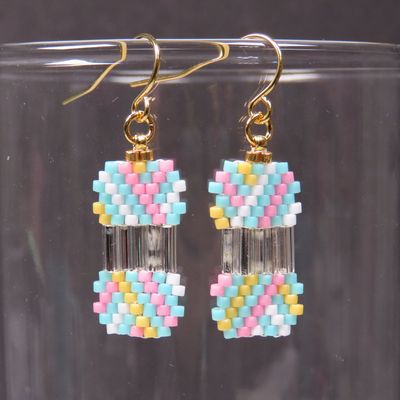 Yarn Ball Earrings in Aqua, Bubblegum, Banana, and White