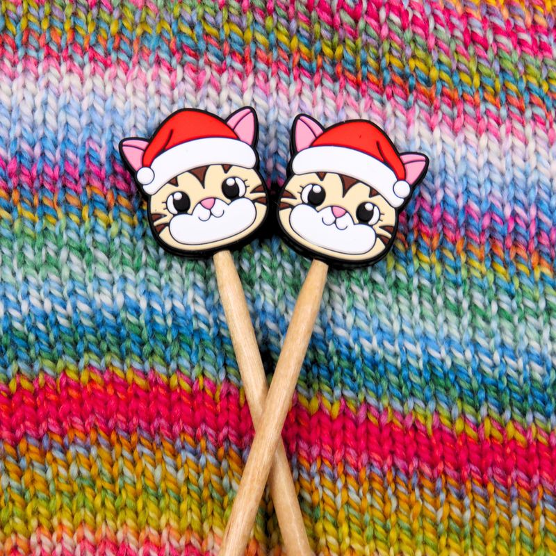 Christmas Kitty Knitting Needle Stoppers