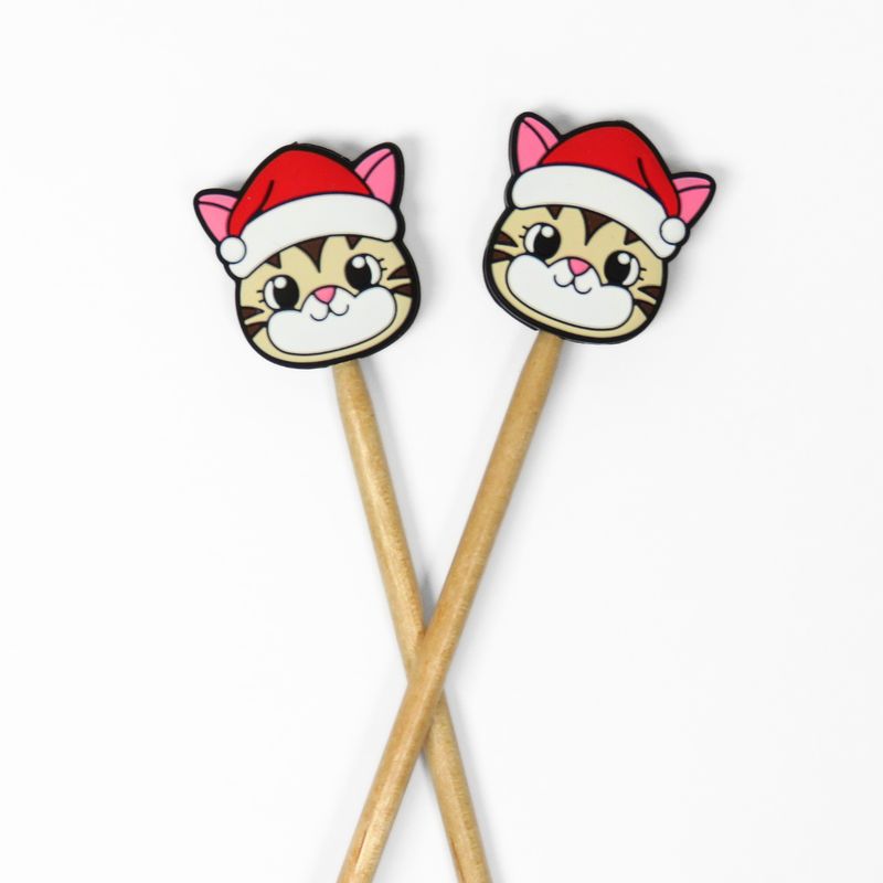 Christmas Kitty Knitting Needle Stoppers