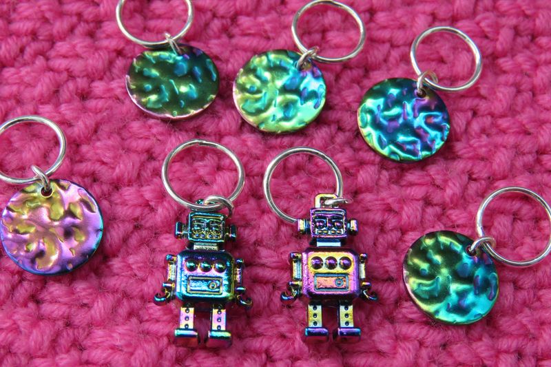 Rainbow Robots Stitch Markers