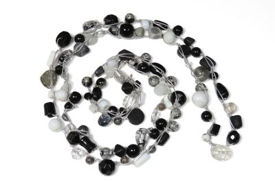 Beaded Necklace - Black and White on Silver Thread