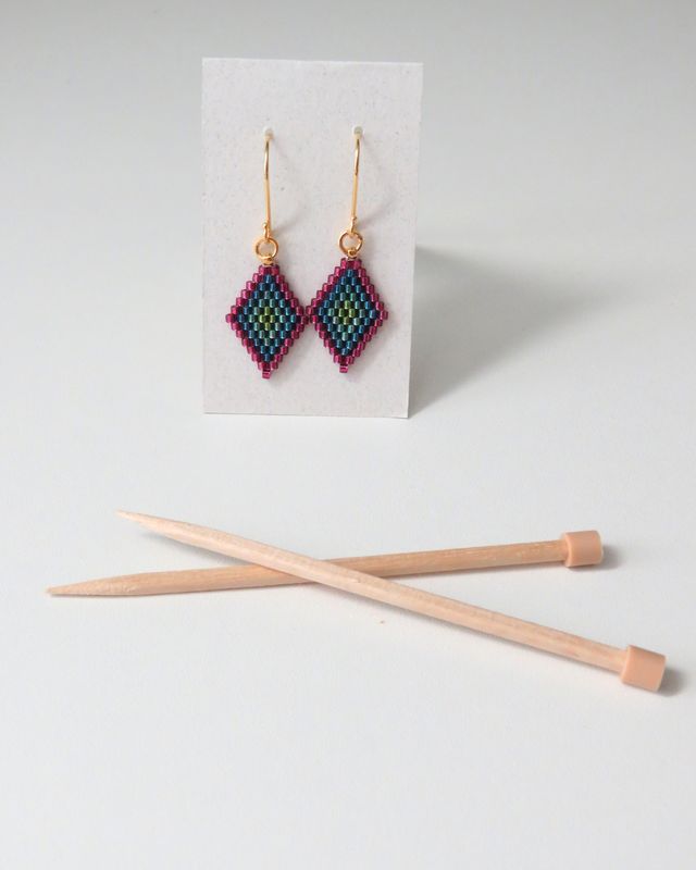 Granny Square Earrings in Jewel-Tone Purple, Blue, and Green