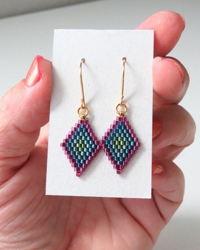 Granny Square Earrings in Jewel-Tone Purple, Blue, and Green