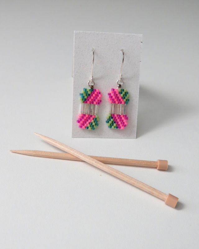 Yarn Ball Earrings in Pink and Green