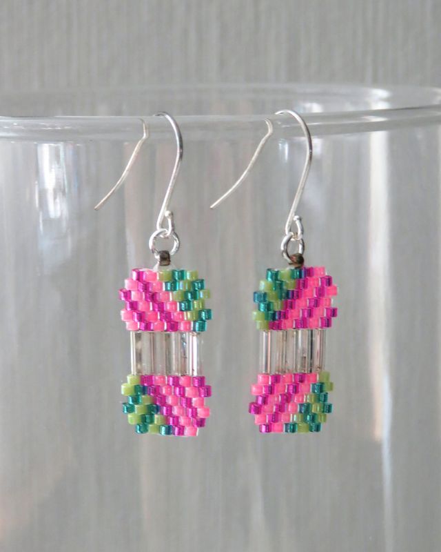 Yarn Ball Earrings in Pink and Green