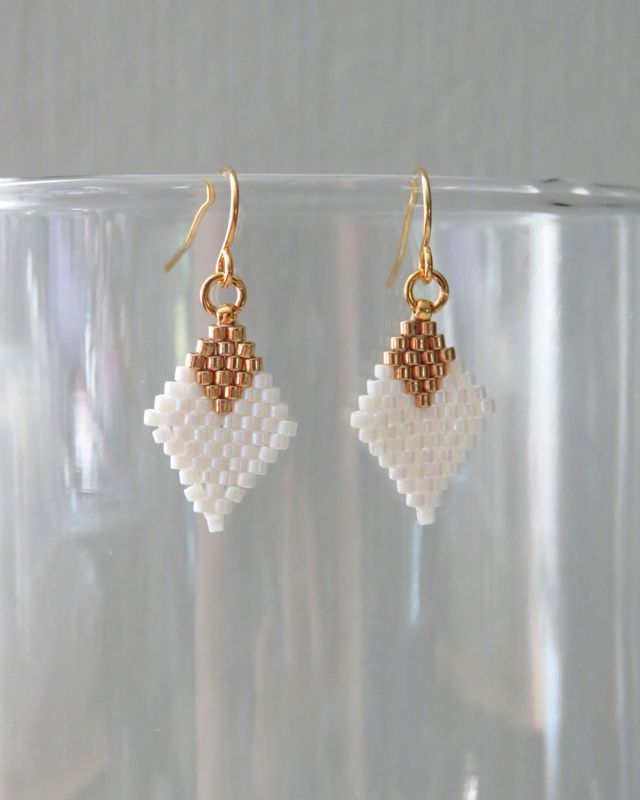 Mitered Square Earrings in Iridescent Pearl and Gold