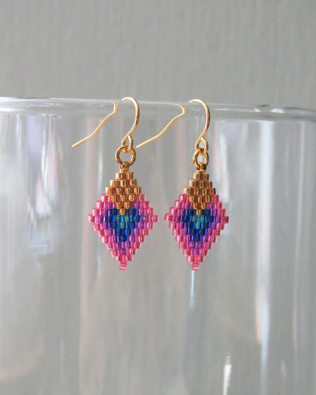 Mitered Square Earrings in Pinks, Blues, Teal, and Gold