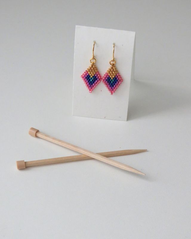 Mitered Square Earrings in Pinks, Blues, Teal, and Gold