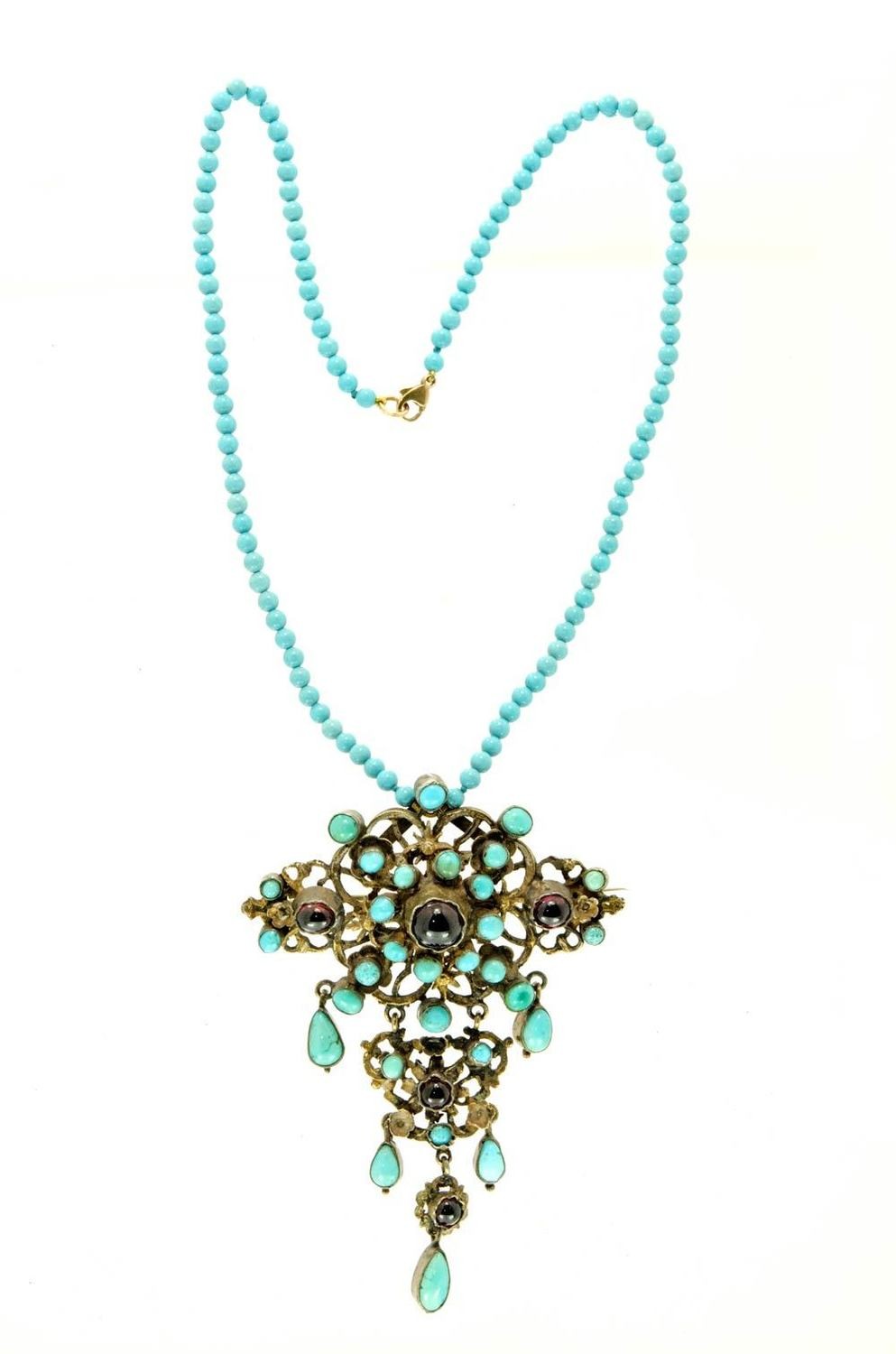 Vintage Gold and Turquoise Cross on turquoise beaded necklace