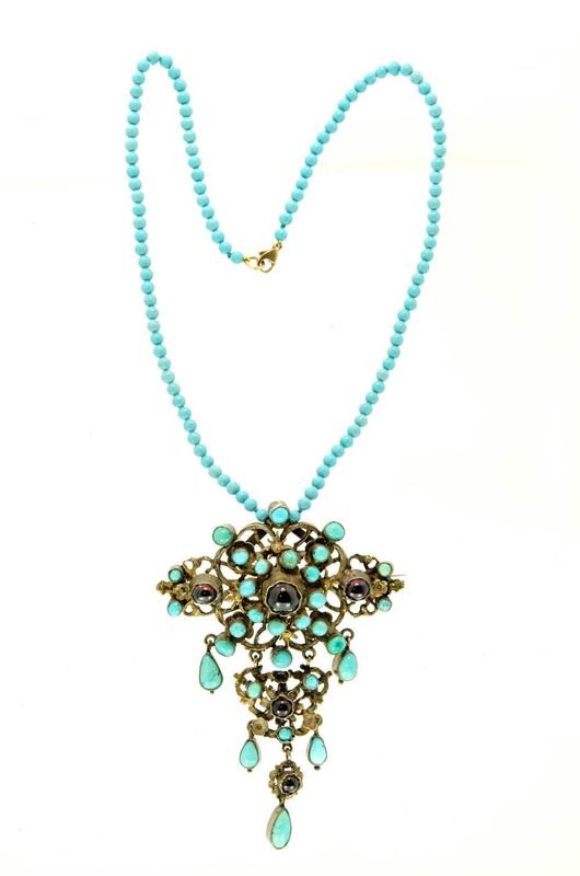 Vintage Gold and Turquoise Cross on turquoise beaded necklace