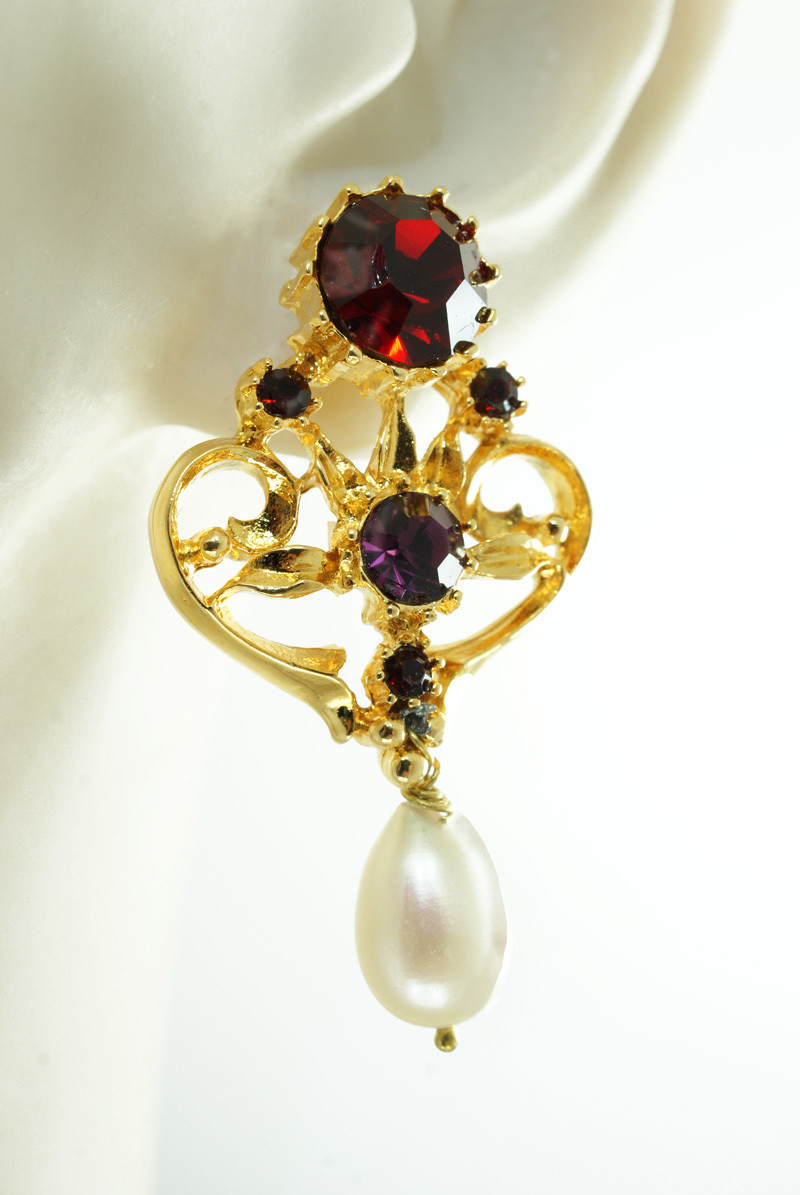 Ruby, amethyst  crystal and pearl earrings