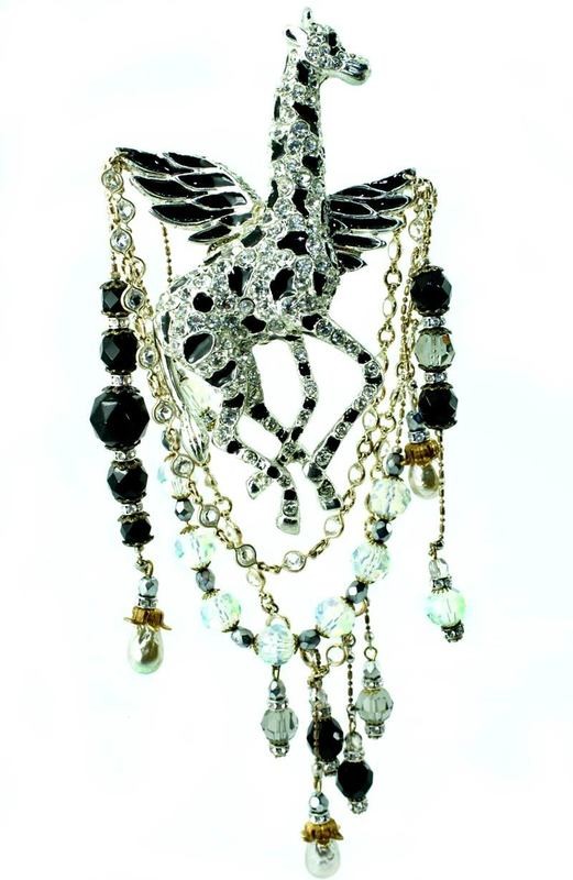 Black Magical Angel-winged Giraffe Brooch
