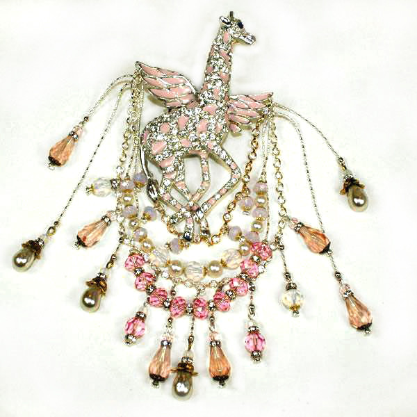 Rose Magical Angel-winged Giraffe Brooch