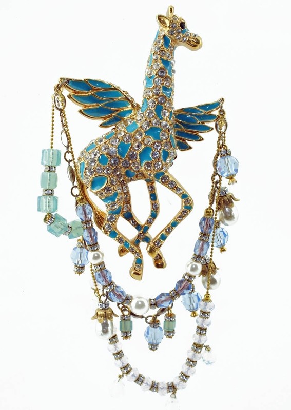 Turquoise Magical Angel-winged Giraffe Brooch