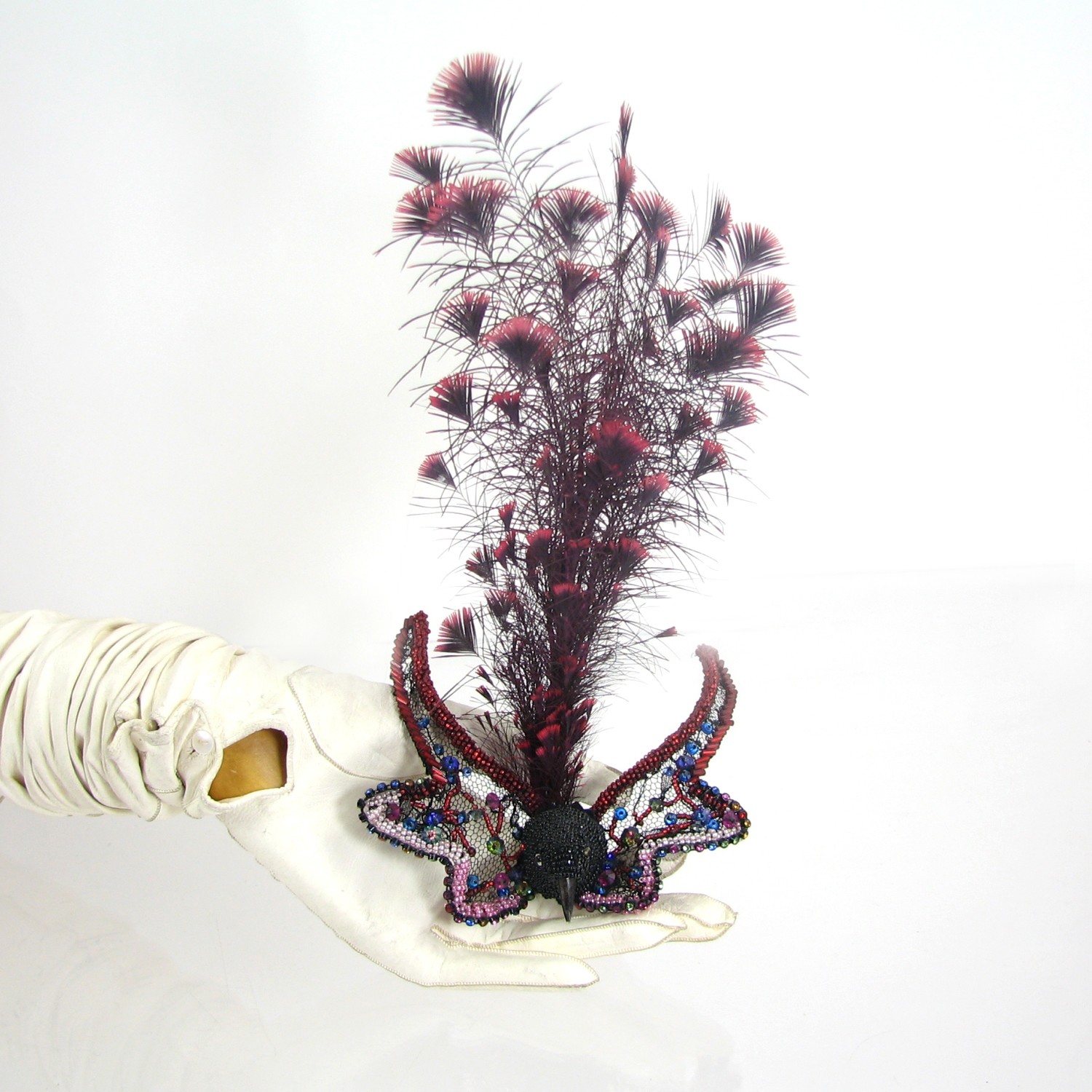 Crimson and Black Feather Fascinator