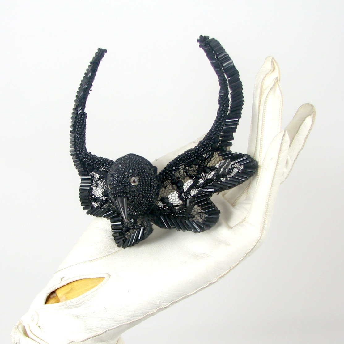 Black Beaded Lace Bird Hairpin