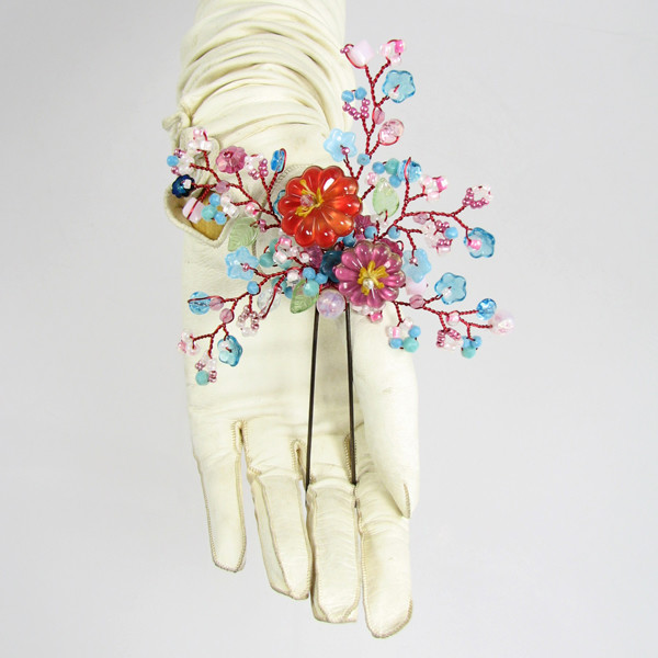 Floral Bead and Wirework Hairpin