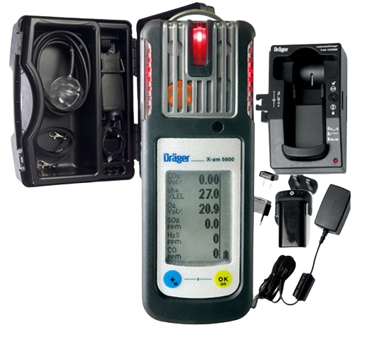Dräger X-am 5600 5 Gas UEG, CO2, O2, CO, H2S, Gasmessgerät, Gaswarngerät, Abwasserpaket