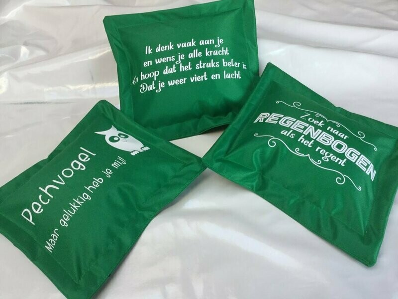Kussentje als kleine attentie - Groen (personaliseerbaar)