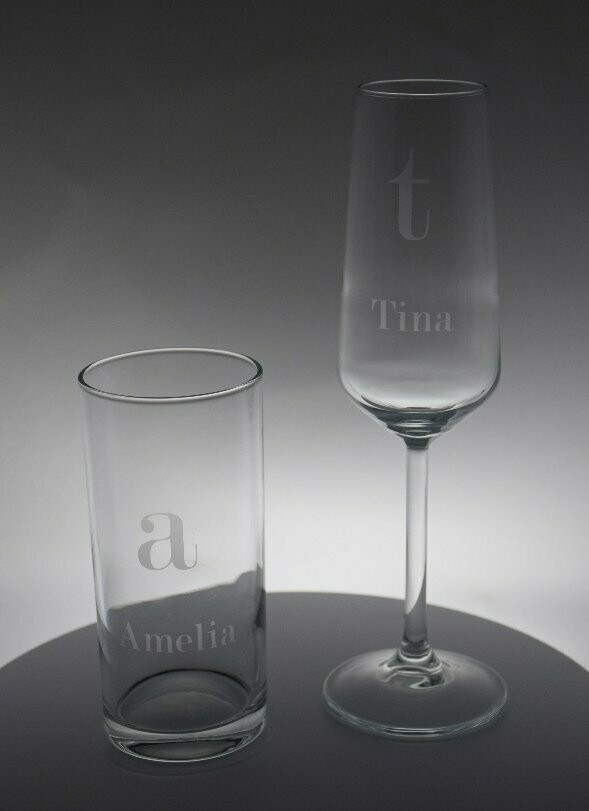 Champagneglas of waterglas 'glasets' - gepersonaliseerd met eigen tekst en/of afbeelding