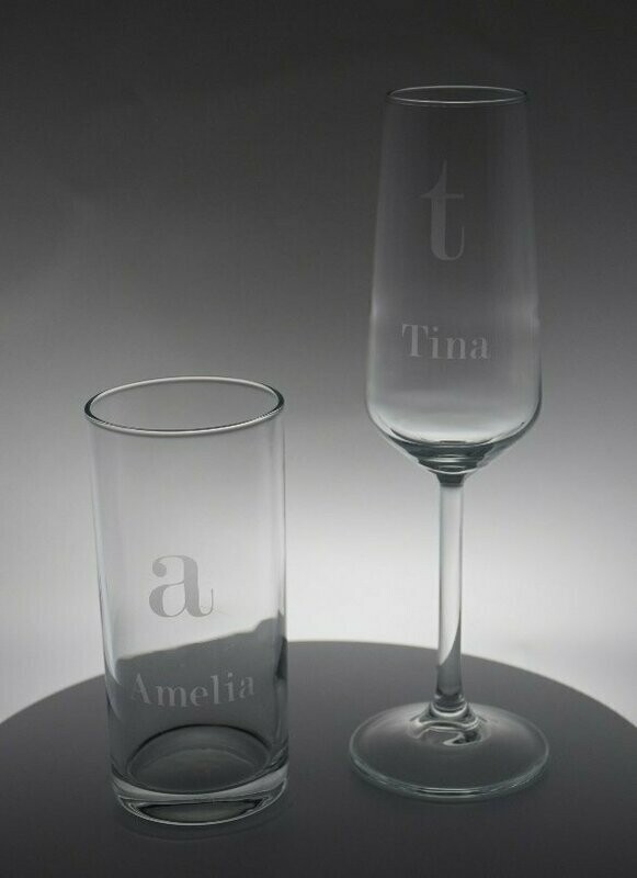 Champagneglas of waterglas 'glasets' - gepersonaliseerd met eigen tekst en/of afbeelding