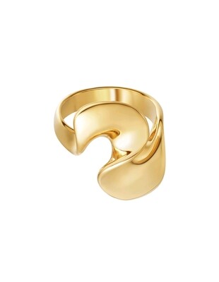 Edelstahl Wellen Ring Gold